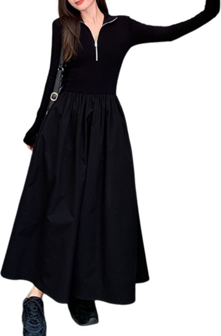 미소모드 슬림핏 카라 집업 롱 원피스 M0015