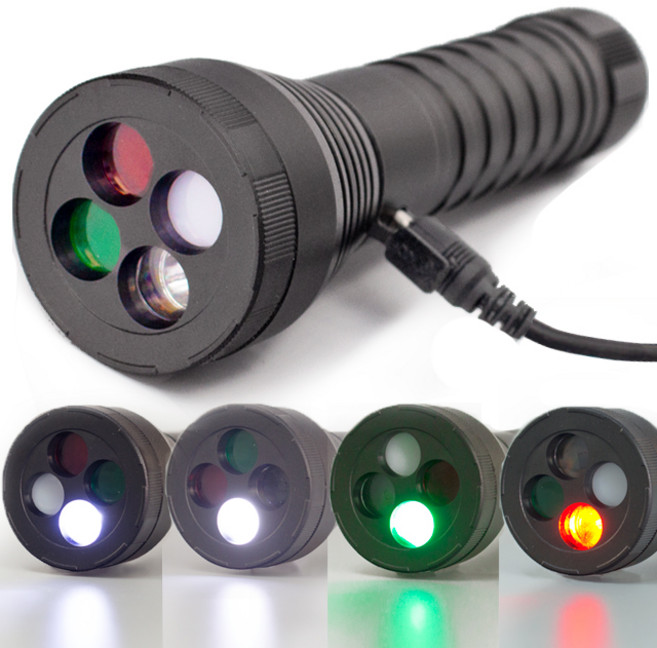 LED 비상 신호 손전등 충전식 4색 (철도 기차 작업 자전거 군용 전술), 흰색/빨강/초록/투명, 1개