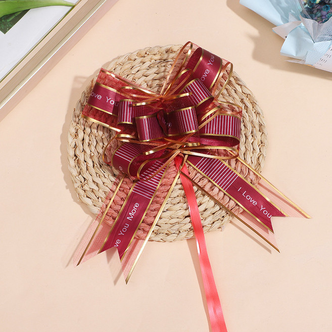 드림팩토리 1초 완성 당기는 리본장식 9cm(소) 10개입, 와인