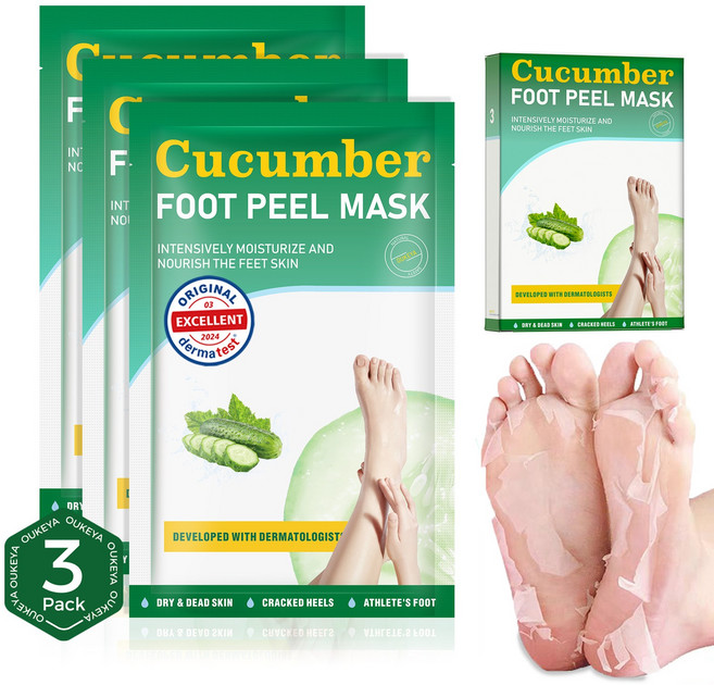 OUKEYA 오이 에센스 원스텝 풋 케어 마스크 - 40% 요소 함유 각질 제거부터 집중 보습까지 한번에, 40g, 1개, 3개입