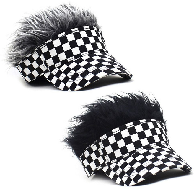 신기한모자 체커 인모 골프썬캡 일체형 가발모자 야외스포츠 모자 689000EA (1EA), 체커인모썬캡(블랙)