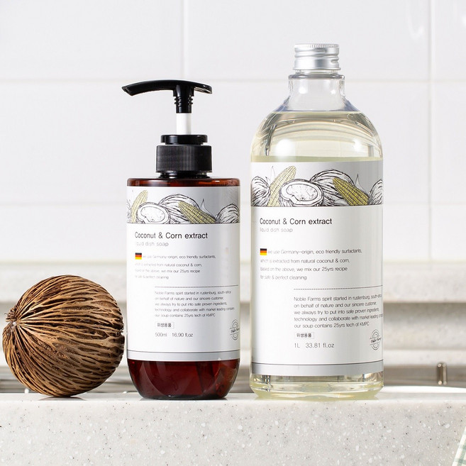 노블팜스 비건 1종 주방세제 500ML + 1L 리필 환경부인증 친환경 마크