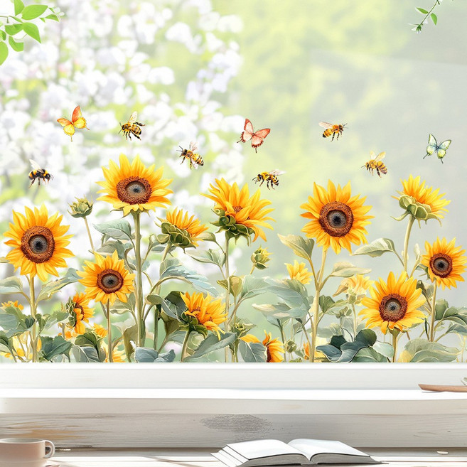 감성 유리창 데코 플라워 스티커, 해바라기