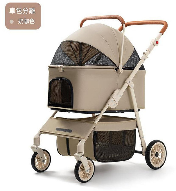 中小型犬多功能寵物推車 奶咖色 車包分離 便攜可折疊, T900卡其色, 1個