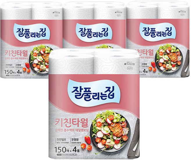잘풀리는집 키친타올 150매 4롤, 4개입, 4개