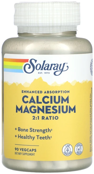 Solaray 강화된 흡수력의 칼슘 마그네슘 베지 캡슐 90정 Solaray (솔라레이), 1개 - 쿠팡