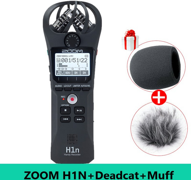 호환 줌H1N 전문 휴대용 디지털 레코더 스테레오 녹음 펜 인터뷰 SLR 마이크용, H1N and deadcat muff, 02 H1N and deadcat muff