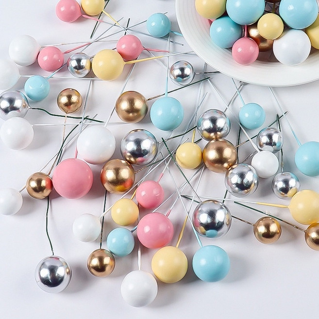 (5개)컬러볼 케이크 장식토퍼, 옐로우(2cm), 5개