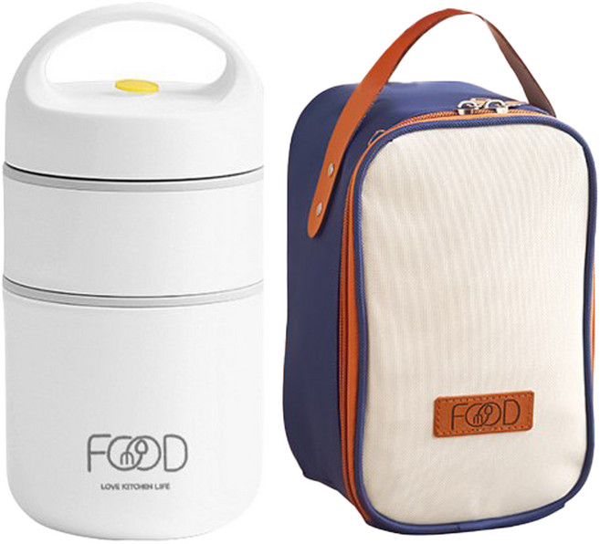 미니 스텐 보온 도시락통 2종 세트 도시락 죽통 가방 직장인 수능 일체형 1인용 런치박스 초등 어린이 소풍 보냉 밥통, 1세트, R99408I(화이트
