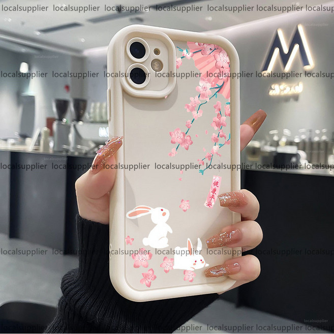 花下玉兔防摔手機殼 適用iPhone XR XS MAX i7 i8 i6 plus SE2 SE3 7plus保護殼