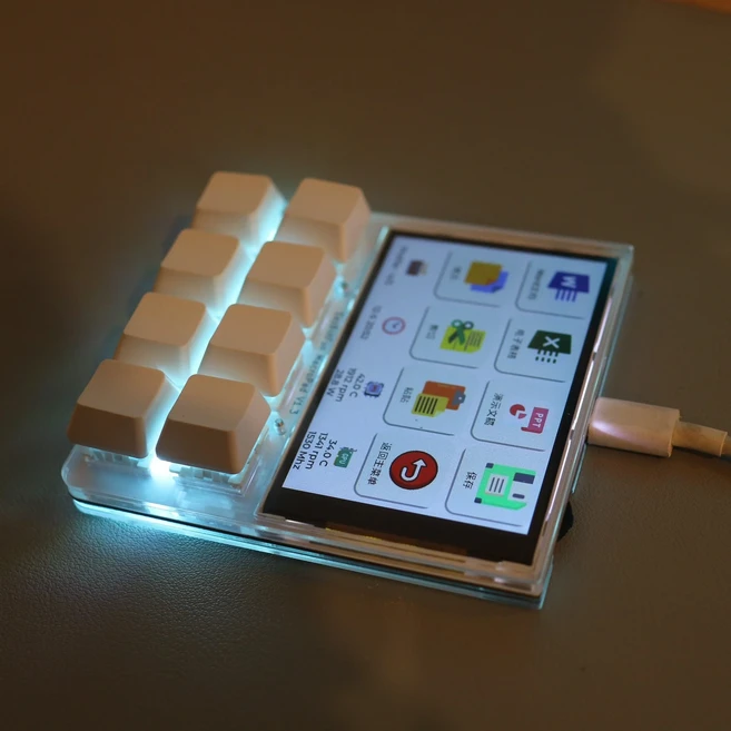 3.5인치 LCD 프로그래밍 가능 매크로 키보드 8키 핫스왑 RGB 백라이트 USB 보조 디스플레이 게임 액세서리, 01 wired white