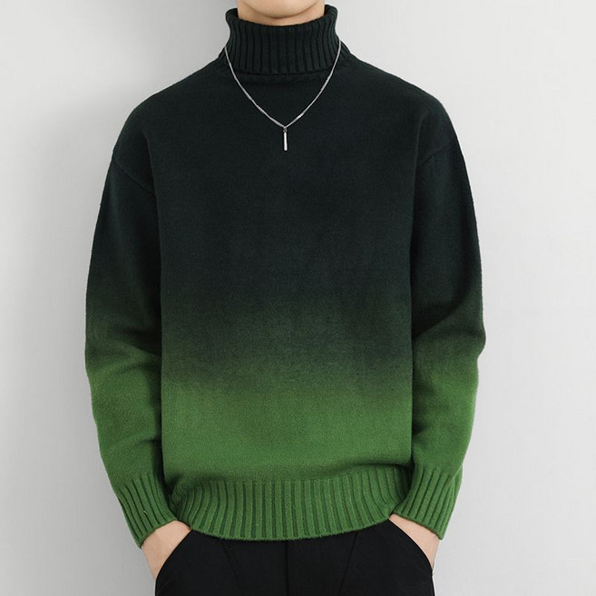 남성 목폴라 니트 스웨터 가을 패션 그러데이션 풀오버 니트 상의 겨울 캐주얼 코디 터틀넥 스웨터 SJS