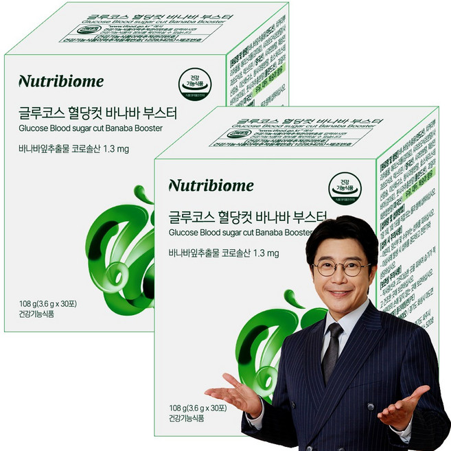 뉴트리바이옴(뉴바옴) 글루코스 혈당 컷 바나바 부스터 조절 잎추출물 애플 사이다 비니거스틱 애사비 사과초모식초 치커리추출물 혈당스파이크 영양제, 2개, 30회분