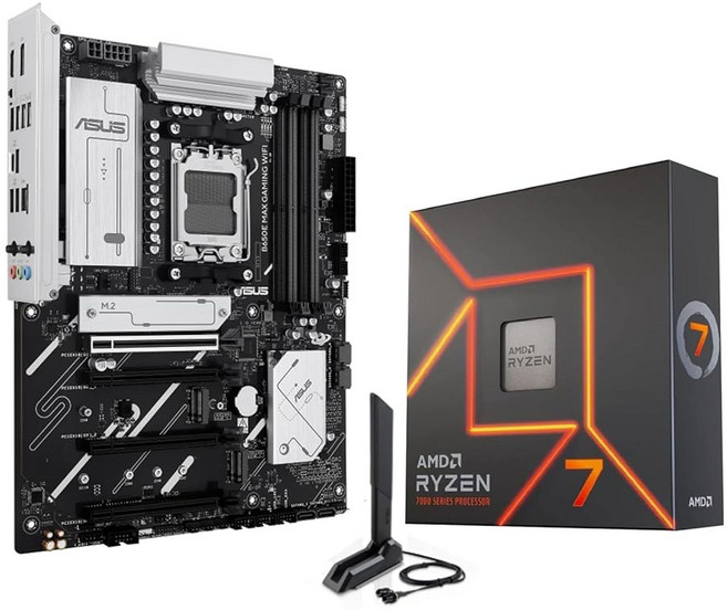 마이크로 센터 AMD Ryzen 7 7700X CPU 프로세서 번들과 ASUS TUF 게이밍 B650E-E WiFi AM5 ATX 마더보드(DDR5 PCIe 5.0 준비 3배, 1 AMD Ryzen 7 7700X+ASUS