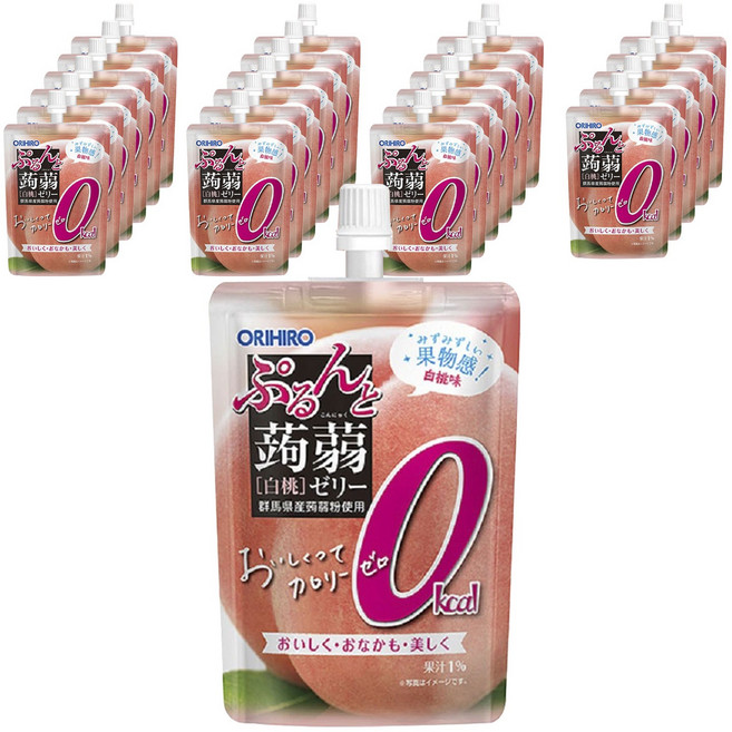 오리히로 탱글 곤약젤리 제로 복숭아맛 스탠딩, 24개