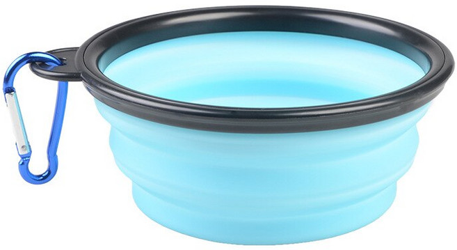 1L 대형 접을 수있는 개 그릇 애완 동물 여행 접이식 그릇 개 물 컨테이너 실리콘 접는 물 컵 개 고양이 물 그릇, 하늘색, 1개