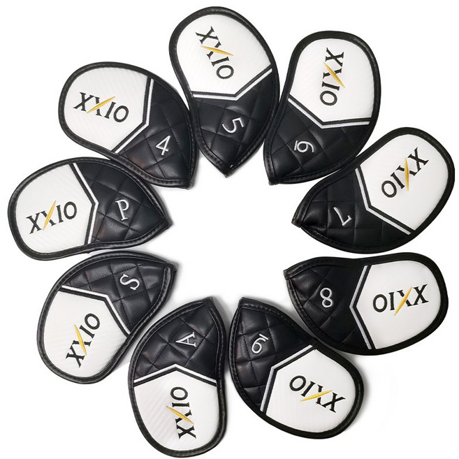 XXIO 골프 아이언커버 세트 PU가죽 클럽커버 레트로 9종세트, 블랙, 1개