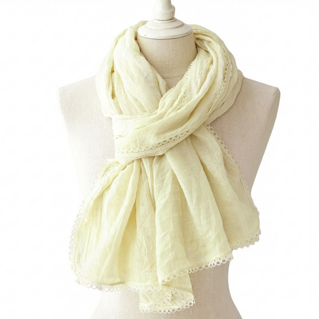 메리앤유 파스텔톤 레이스 트리밍 링클 롱 스카프 간절기 머플러