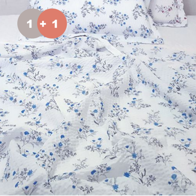 1+1 시어서커 여름 얇은 홑이불 플라워 160x200cm 단품, 블루+블루