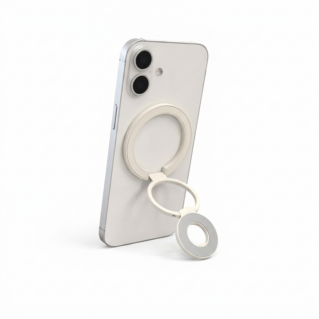 올리브 양면자석 맥세이프 그립톡 3단 휴대폰 거치대, 1개, 화이트