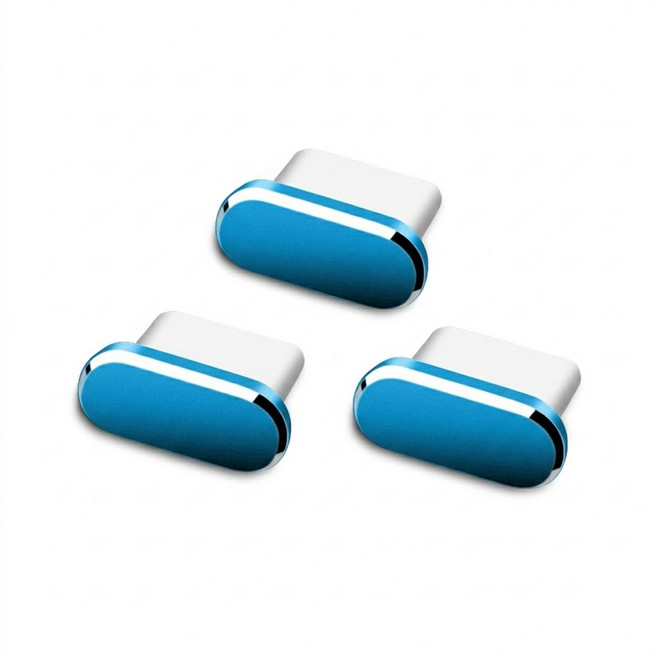 티놀지 휴대폰 메탈 C타입 충전단자 보호캡 먼지마개, 3개, 스카이블루