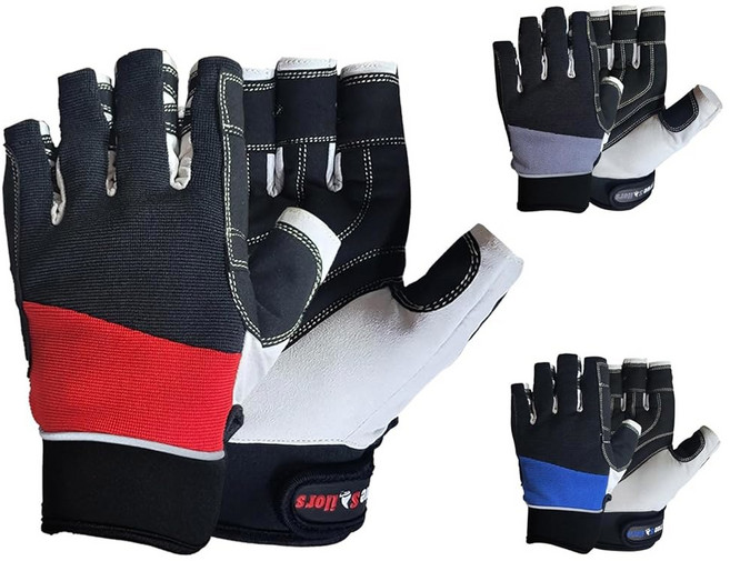 세일링 장갑 3/4 핑거 요트 카약 낚시 장갑, Black / Red, 3X-Large