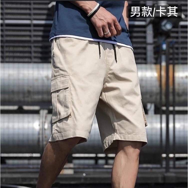 衣貳山 男款短褲 休閒寬鬆工裝短褲 多口袋五分褲