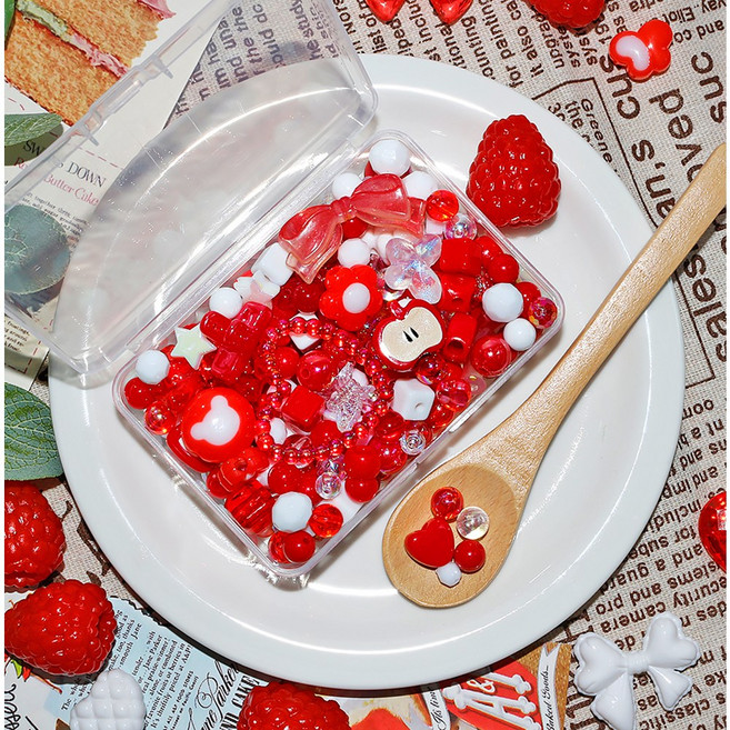 고급 비즈 스쿱 팔찌 스트랩 키링 만들기 키트 공예 재료 세트, 1세트, 레드사과쨈 비즈만들기세트