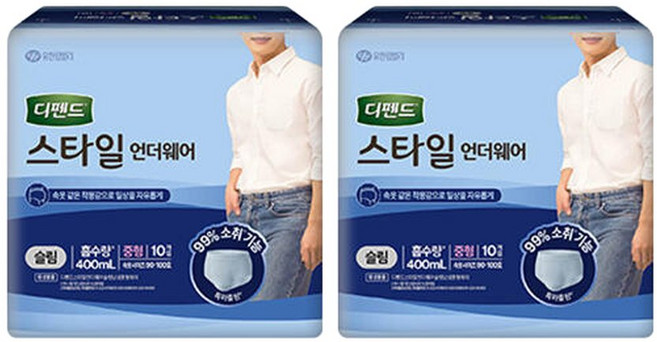 디펜드 스타일언더웨어 남성용 슬림 중형 10매 2개(20매), 2박스