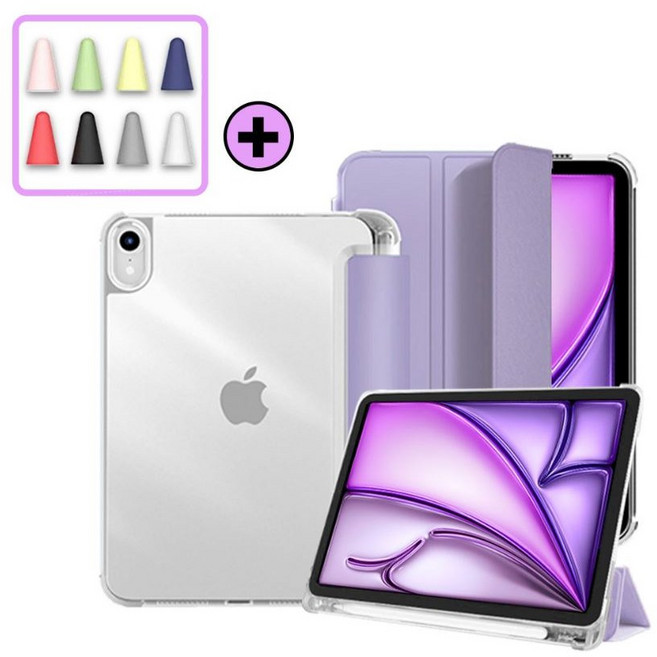 아이패드 에어 프로 미니 호환 1/2/3/4/5/6/7/8/9/10/11세대 애플 펜슬 수납 클리어 케이스 보호 커버 케이스나라, 라이트라벤더, 1개