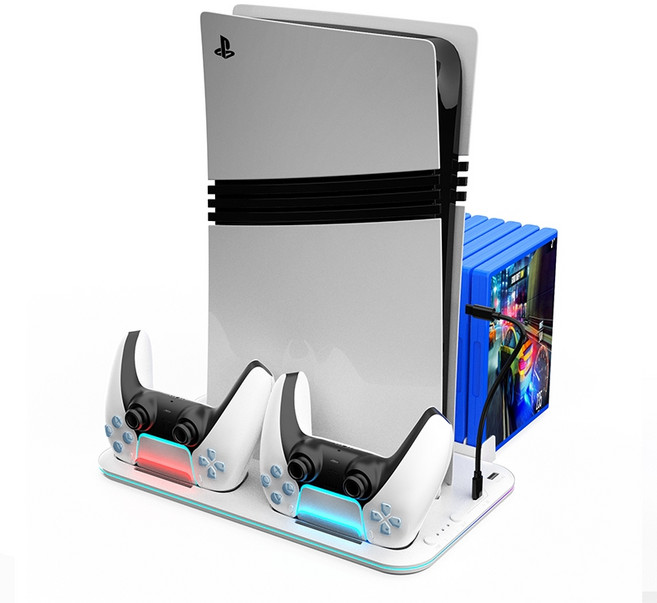 Shuma 多功能散熱底座，適用於 PS5 / Pro / Slim / 舊版，具備手把充電與卡盒收納功能, 白色(兼容 PRO/SLIM/舊款 ), 1個, STK501W