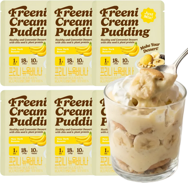 프리니 저당 단백질 바나나푸딩 다이어트 떠먹는 케이크 식사대용 디저트, 6개, 60g