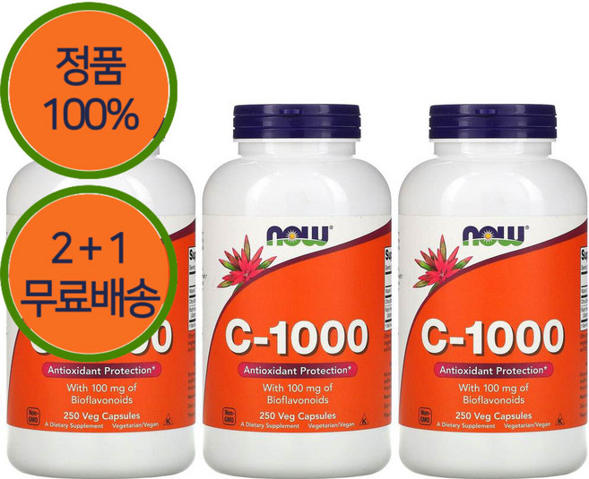 2+1 나우푸드 바이오 플라보노이드 비타민C 아스코르브산 1000mg 250정 루틴 3개, 1개
