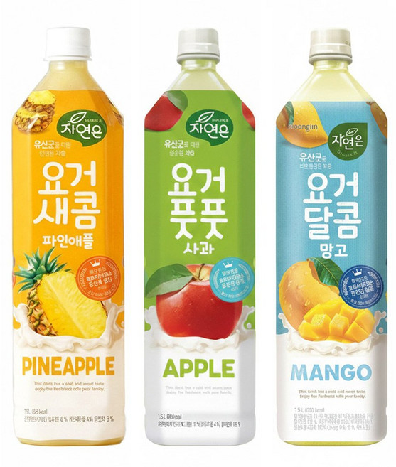 웅진 자연은 요거새콤 파인애플+요거풋풋 사과+요거달콤 망고 4개씩, 12개, 1.5L