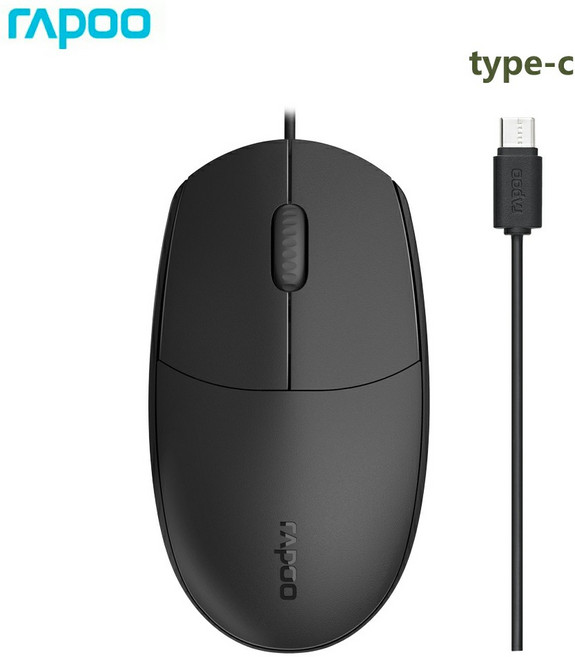 Rapoo N100C 유선 마우스 Type-C 인터페이스 휴대폰 태블릿 PC용, 블랙, 한개옵션1