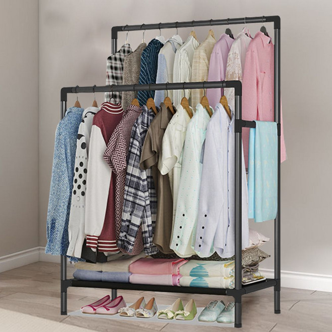 행거선반 무타공 옷걸이 거치대 스탠드 고정식 코너 욕실 소형 앵글 원룸 틈새 거실 1인ajk237, MMSd_블랙