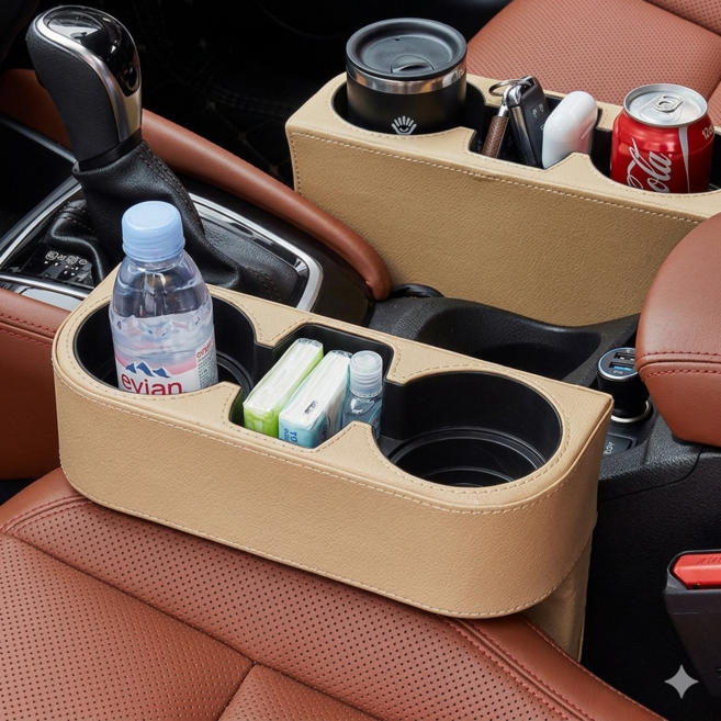 폴엠버스 차량용 사이드포켓 컵홀더 수납함, 블랙, 1개