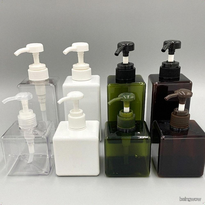 사각 펌프형 리필 디스펜서 세제 샴푸 손세정제 소분용기 공병, 1개, 투명_대형(450ml)