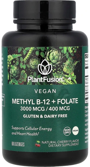 플랜트퓨전 메틸 B-12 + 엽산 체리 60정 1병, 플랜트퓨전, 메틸 B-12 + 엽산, 체리, 60정 1, 1개 - 쿠팡
