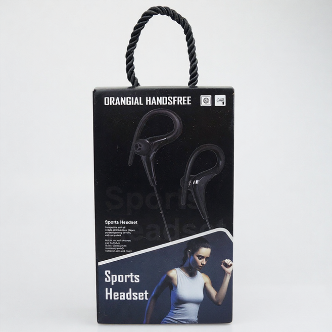 【耳機】耳掛式3.5接口運動耳機 有線設計 入耳舒適耳機 線控操作耳機 運動防滑耳機 高音質通話, 黑色, 132-02掛耳耳機盒裝