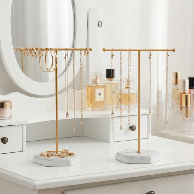 라넬리 고급스러운 악세사리 스탠드 진열대, 골드+화이트, 2개
