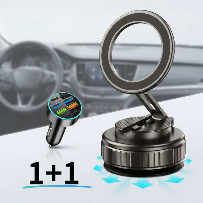 카이네틱 맥세이프 차량용 거치대 강력 진공 흡착식 360회전 접이식 전차종, 검은색, 1개