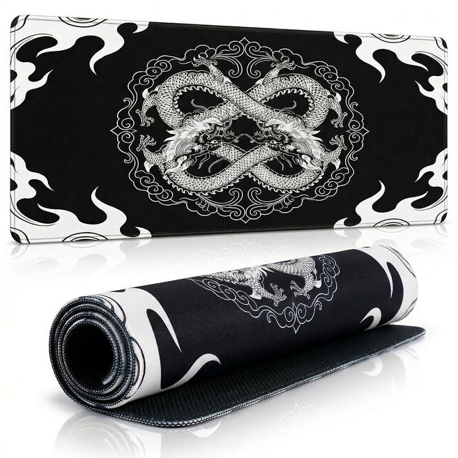 Cptoion Large Dragon Mouse Pad 31.5x11.8 inch 3mm Thick Non-Slip Rubber Base with Stitched Edge