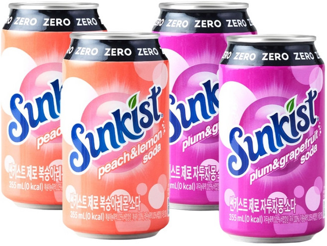 광동 썬키스트 제로 자두자몽 소다+제로 복숭아레몬 355ML 6+6 총 12개