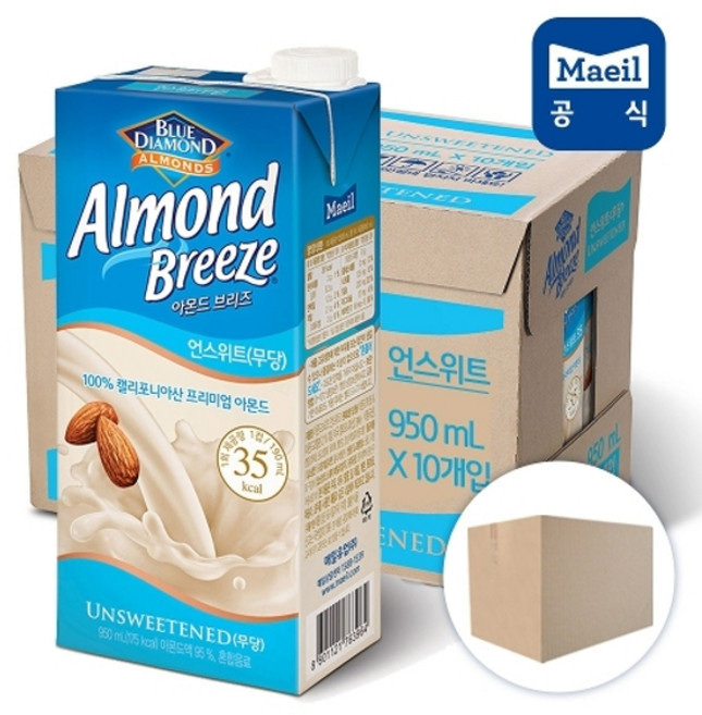 매일 아몬드브리즈 언스위트 950ml 10팩/두유/음료/음료수 235368, 10개