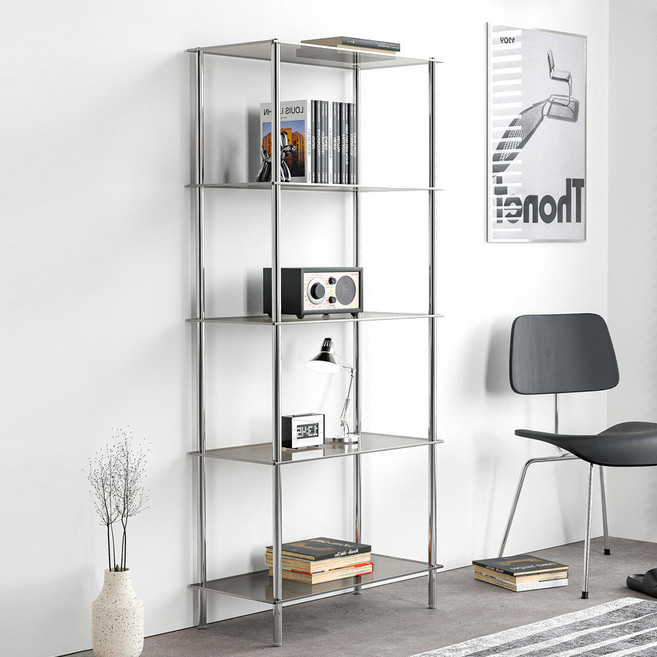 리빙위즈 베이 모듈 미드센츄리 유리 5단 선반 장식장, 그레이