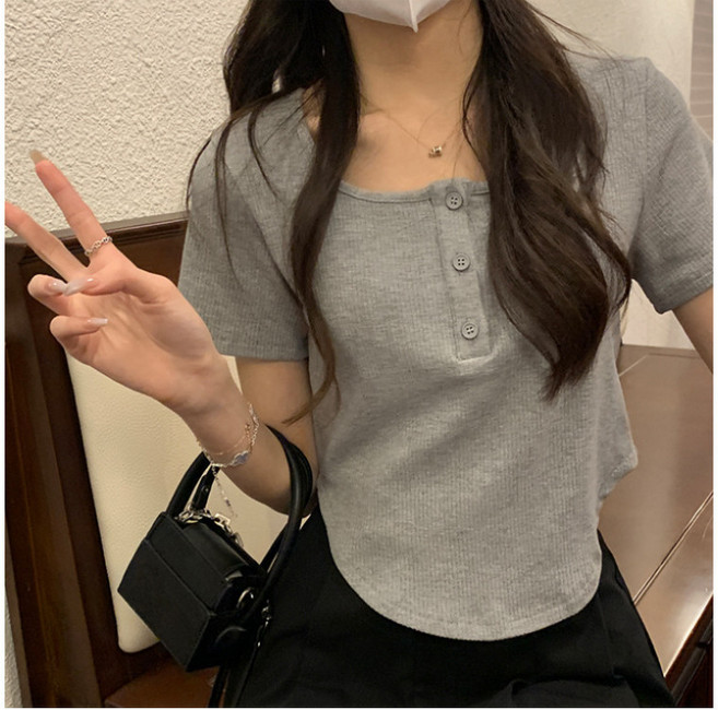 韓版休閒百搭短版上衣 女生 顯瘦 灰色 均碼