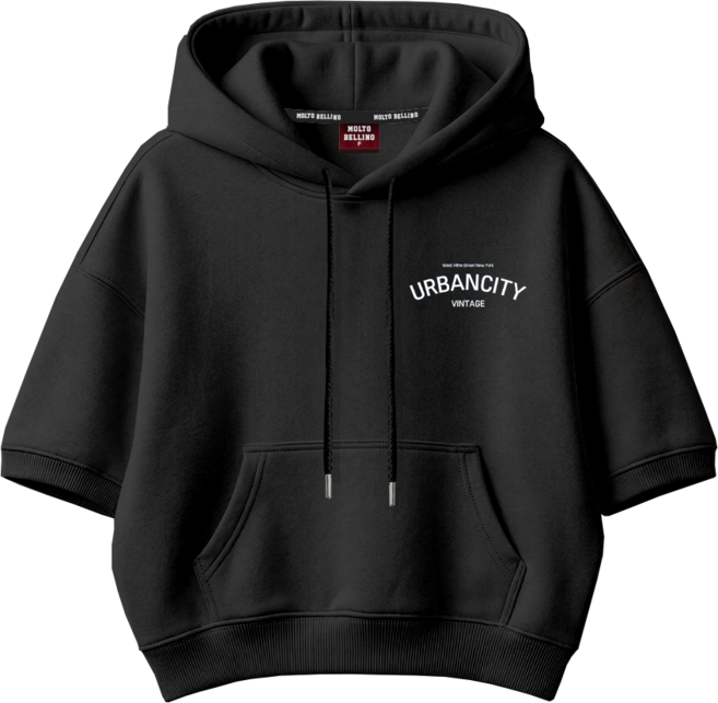 몰토벨리노 SF 어반시티 여성 오버핏 세미크롭 반팔 후드티