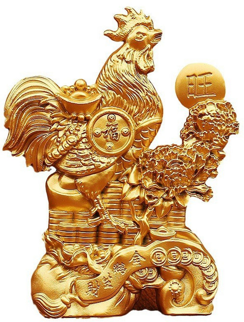 金屬十二生肖元寶雞 家居書房桌擺件吉祥如意仿銅 元寶大吉大利雞, 1個, 大號金雞生財擺件(合金):大號金雞生財擺件(合金)
