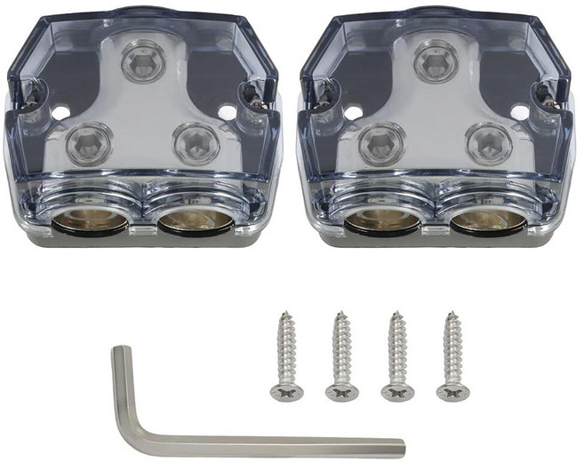 Bonsicoky 2 Way Power Distribution Block 1x 0 GA in 2X Out Car Audio Power/Ground with Impact-Res, Bonsicoky 2 Way Power Distribu